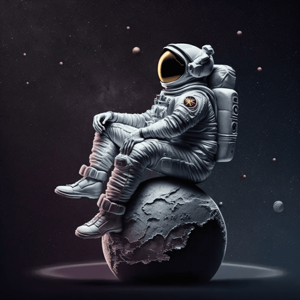 Astronaut sitting on a planet in space
